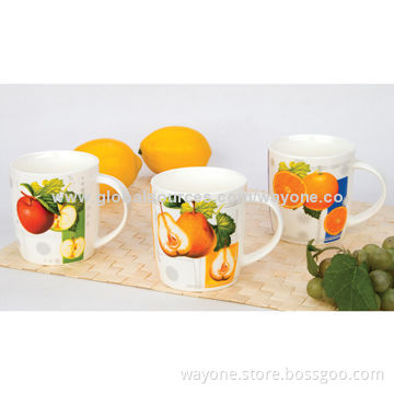 Fine China Mug with Fruit Design, Available in 12oz Volume, Measuring 8.3 x 9.5cm, Popular Shape